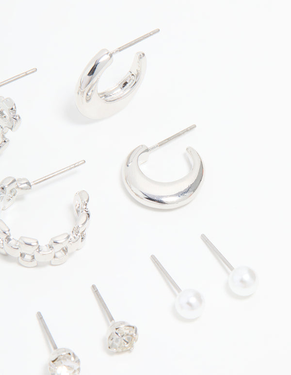 Silver Multi Hoop Earrings 6-Pack