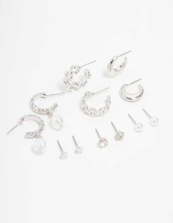 Silver Multi Hoop Earrings 6-Pack