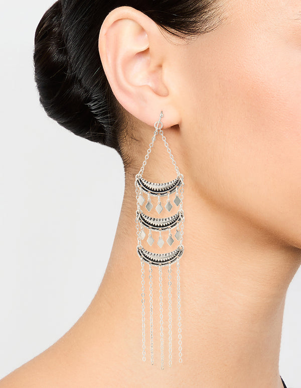 Antique Silver Triple Layered Drop Earrings