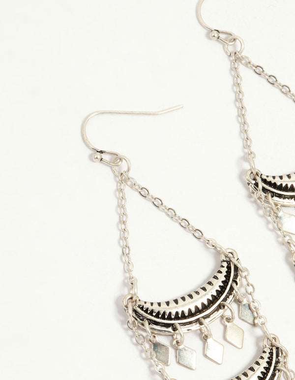 Antique Silver Triple Layered Drop Earrings