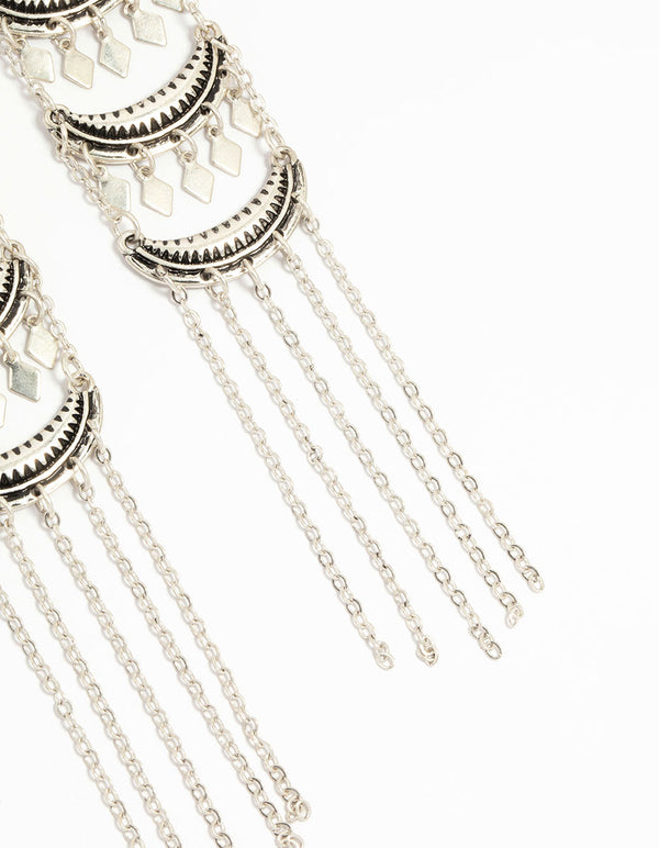 Antique Silver Triple Layered Drop Earrings
