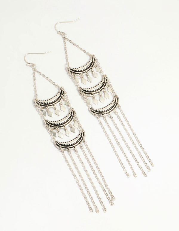 Antique Silver Triple Layered Drop Earrings