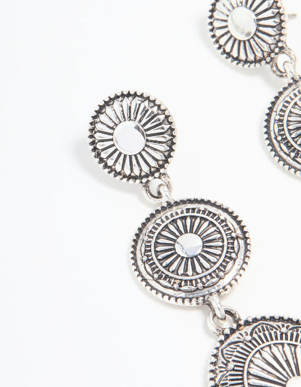 Antique Silver Boho Drop Earrings