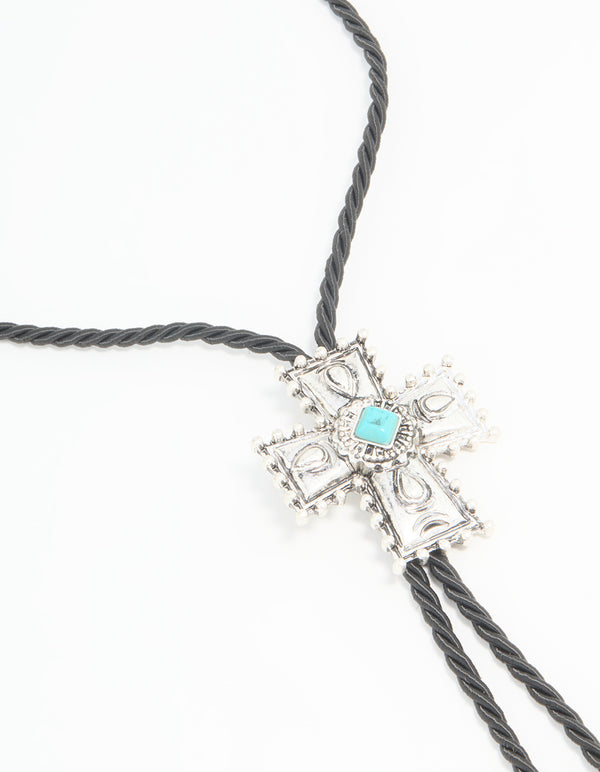 Silver Cord Turquoise Cross Y-Necklace