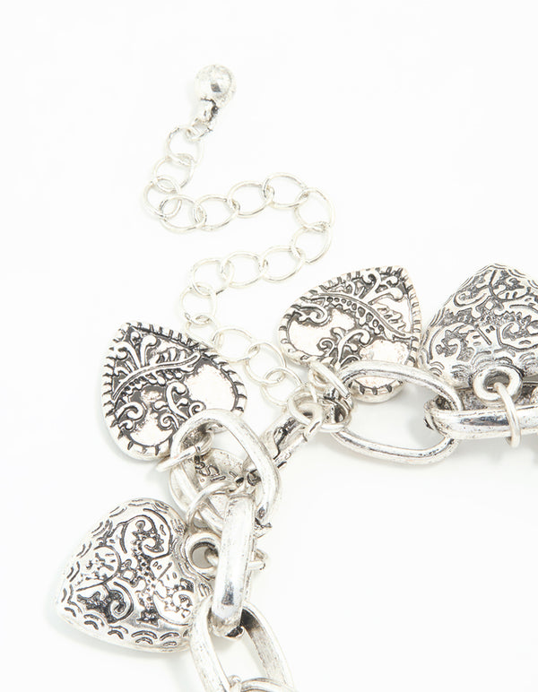 Asymmetrical Silver Chunky Heart Charm Bracelet
