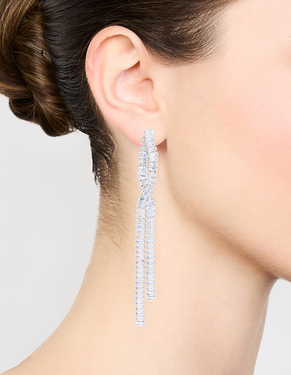 Silver Cubic Zirconia Crossover Drop Earrings