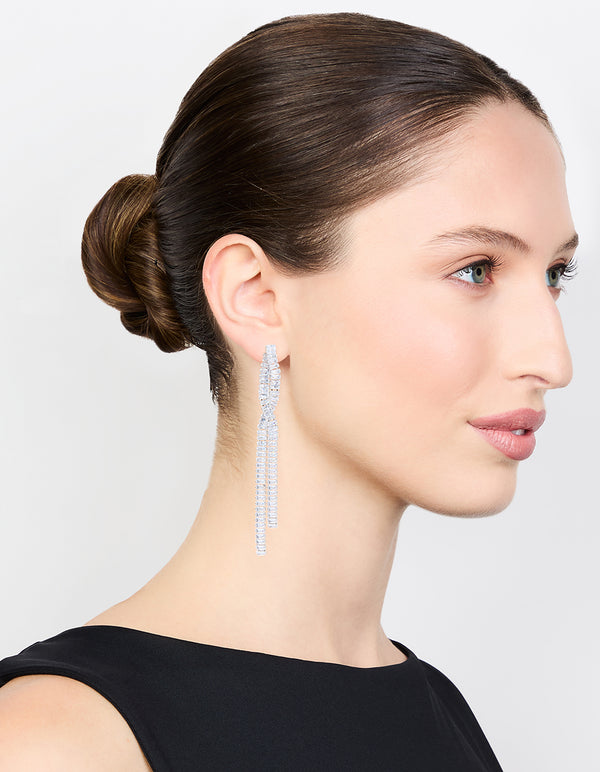 Silver Cubic Zirconia Crossover Drop Earrings