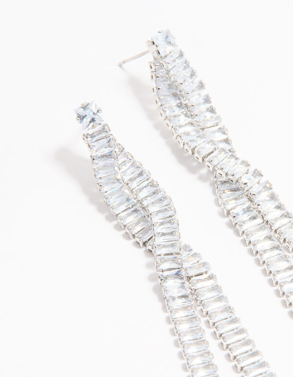 Silver Cubic Zirconia Crossover Drop Earrings
