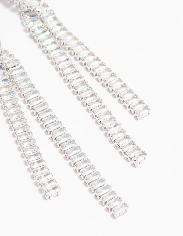 Silver Cubic Zirconia Crossover Drop Earrings