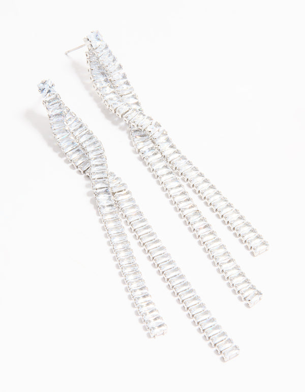 Silver Cubic Zirconia Crossover Drop Earrings