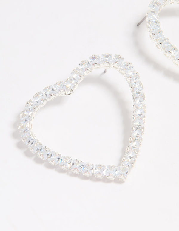 Silver Cubic Zirconia Heart Stud Earrings