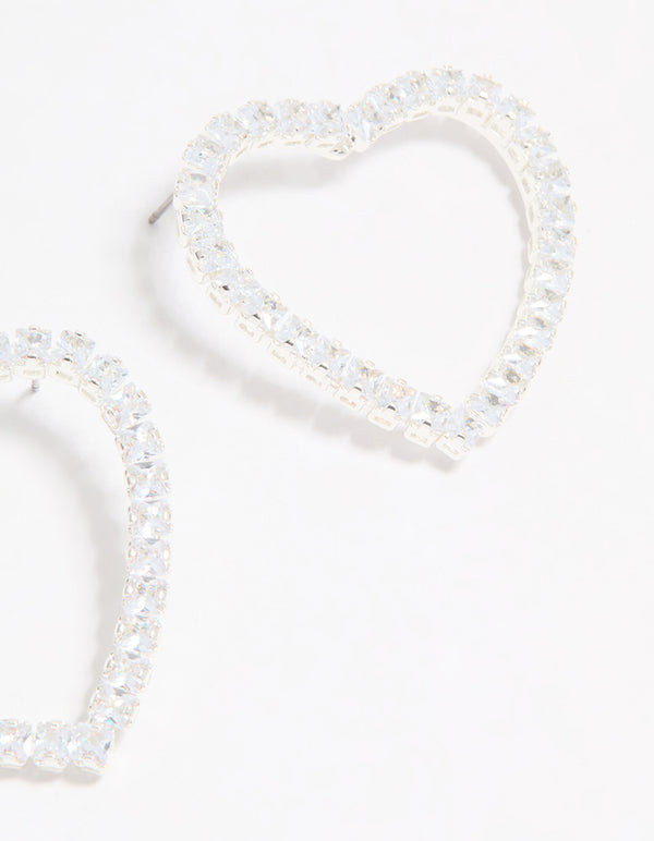 Silver Cubic Zirconia Heart Stud Earrings