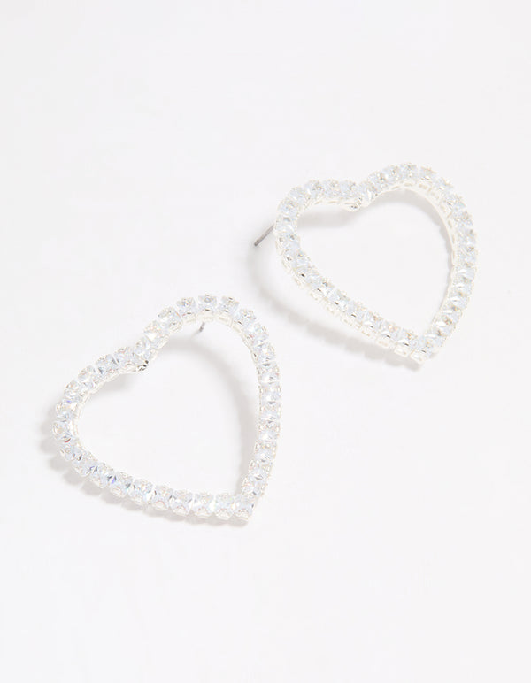 Silver Cubic Zirconia Heart Stud Earrings