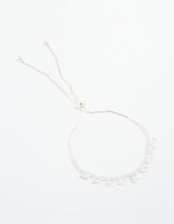Silver Cubic Zirconia Navette Toggle Bracelet