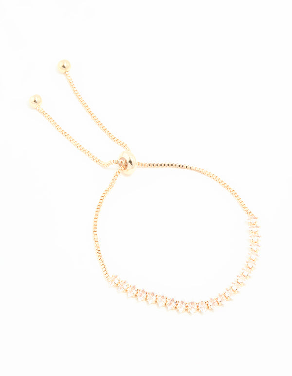 Gold Cubic Zirconia Navette Toggle Bracelet