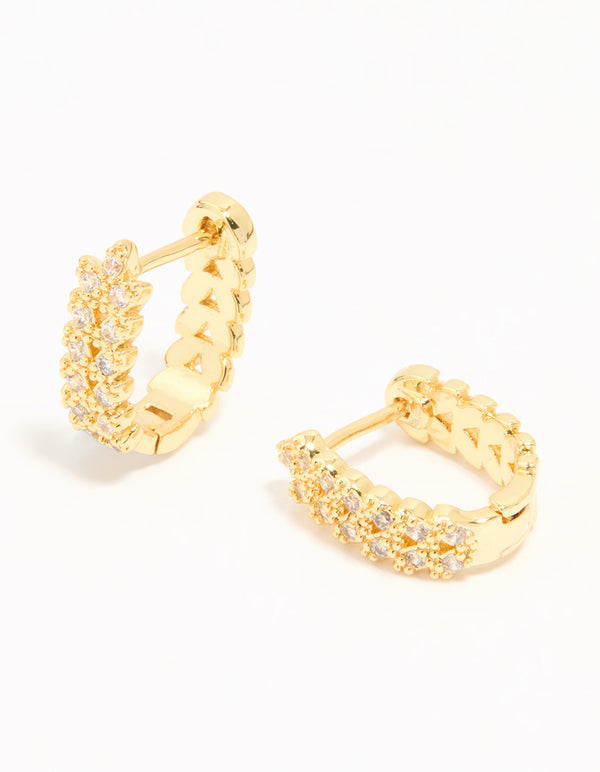 Gold Plated Cubic Zirconia Mini Vine Huggie Earrings