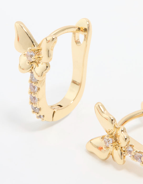 Gold Plated Cubic Zirconia Mini Butterfly Huggie Earrings