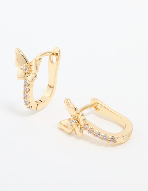 Gold Plated Cubic Zirconia Mini Butterfly Huggie Earrings