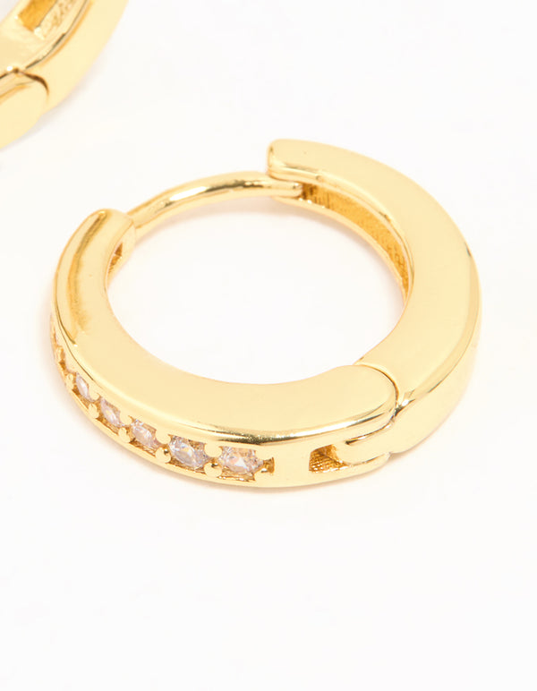 Gold Plated Cubic Zirconia Graduated Huggie Hoop Earrings