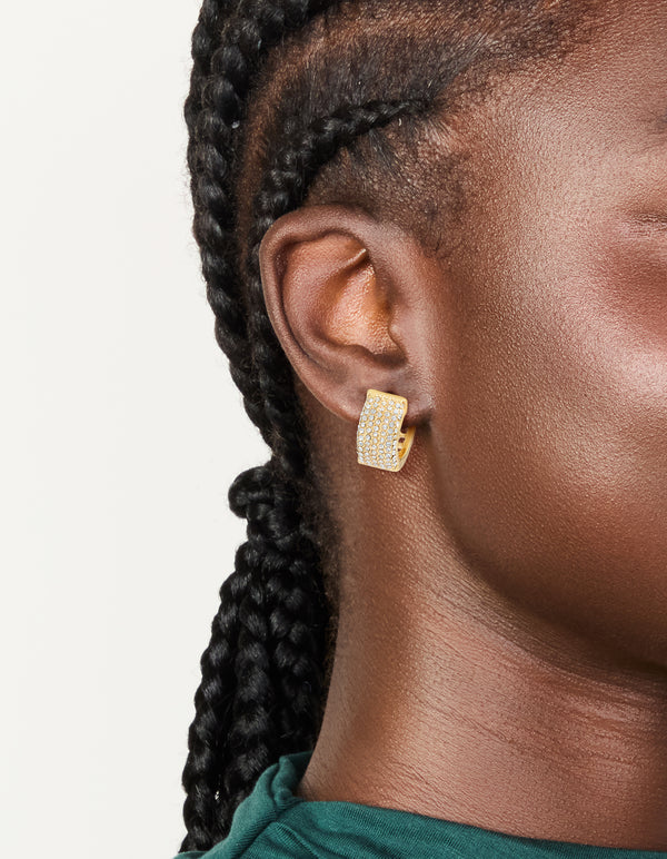 Gold Plated Diamante Pave Medium Huggie Earrings