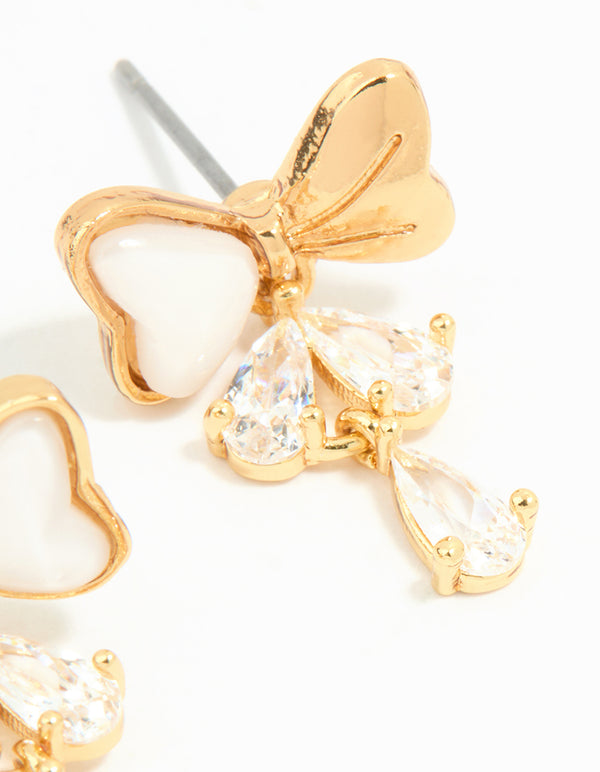 Gold Plated Cubic Zirconia Bow Teardrop Drop Earrings
