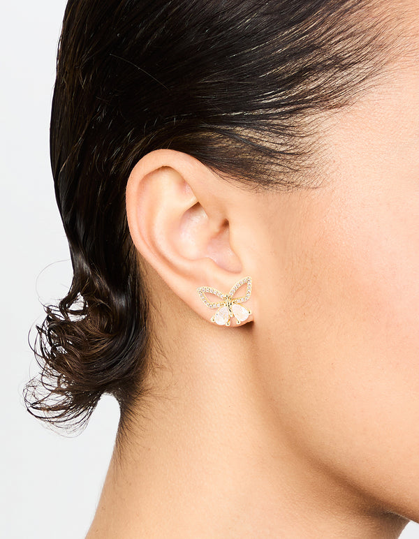 Gold Plated Cubic Zirconia Butterfly Stud Earrings