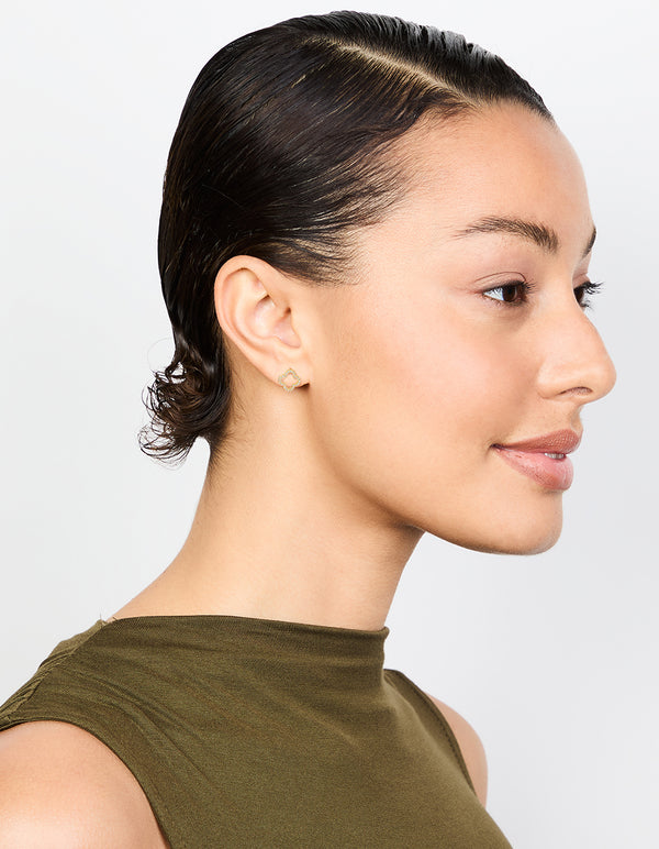 Gold Plated Cubic Zirconia Flower Outline Stud Earrings