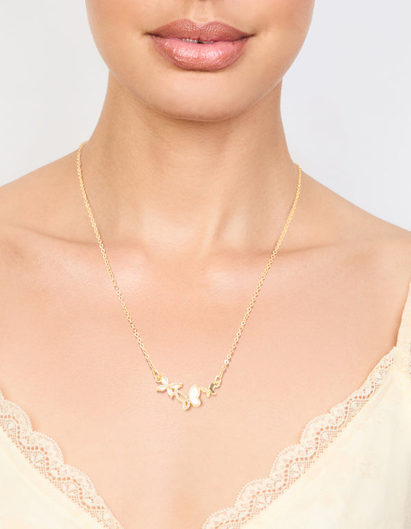 Gold Plated Cubic Zirconia Butterfly Pendant Necklace
