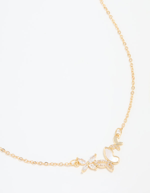 Gold Plated Cubic Zirconia Butterfly Pendant Necklace