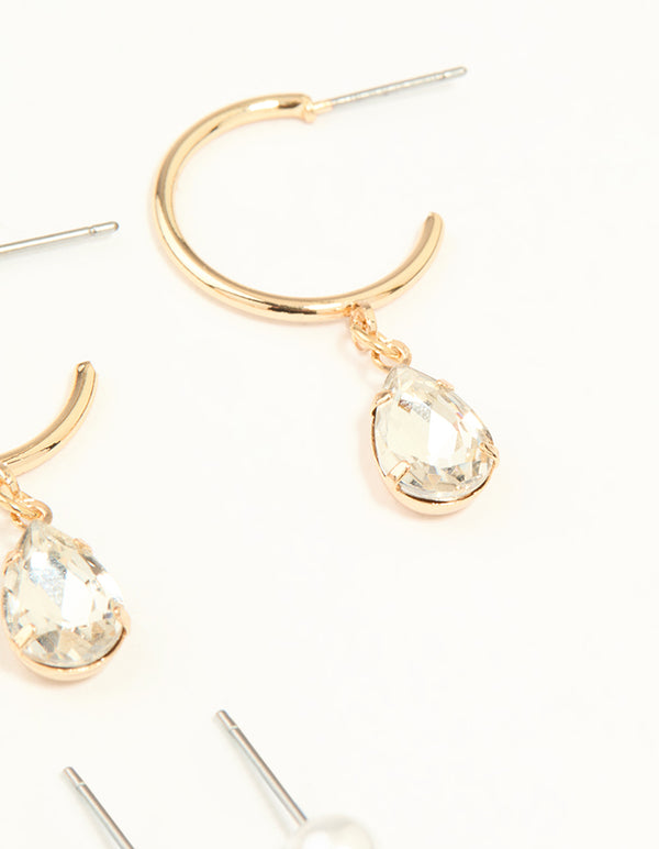 Gold Diamante & Pearl Earrings Stack 7-Pack