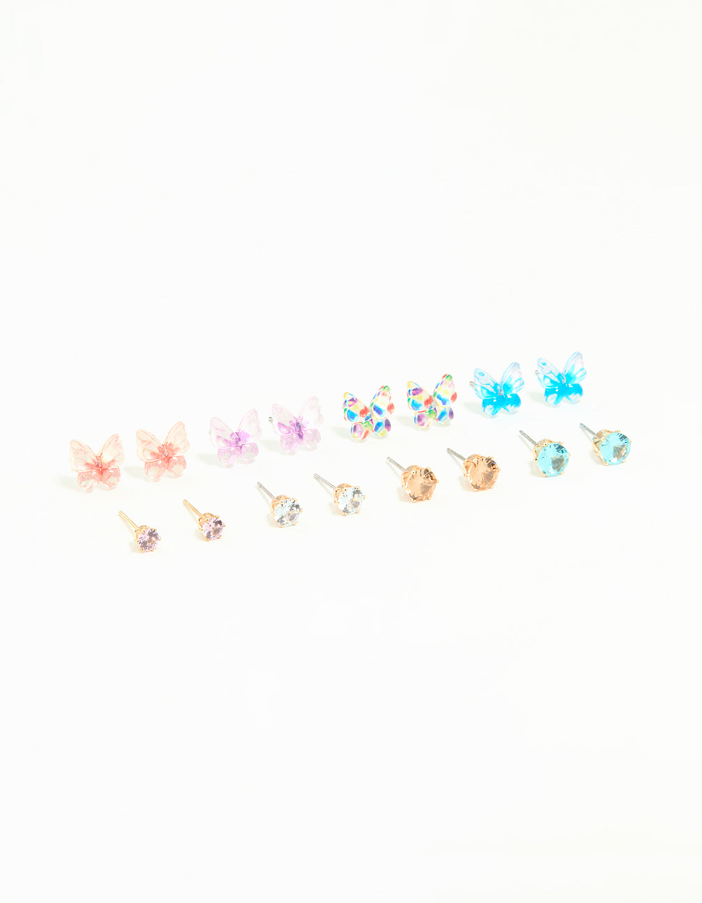 Gold Diamante & Butterfly Stud Earrings 8-Pack