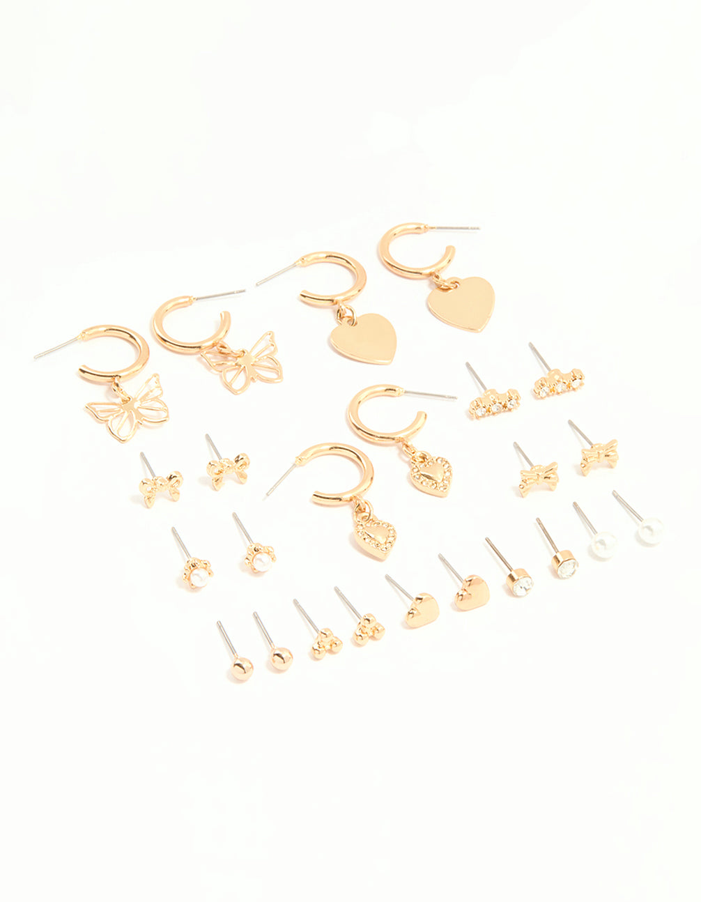 Gold & White Heart Butterfly Earrings 12-Pack