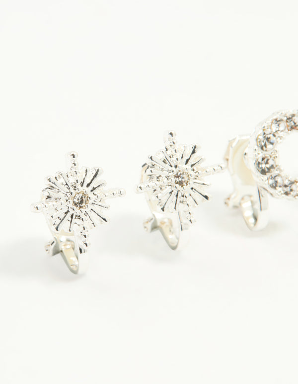 Silver Star & Moon Clip-On Earrings 4-Pack
