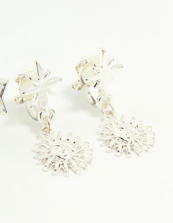 Silver Star & Moon Clip-On Earrings 4-Pack