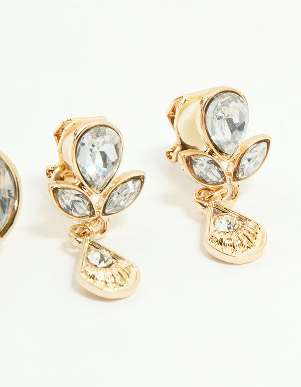 Gold Diamante Mixed Shape Clip-On Earrings 4-Pack