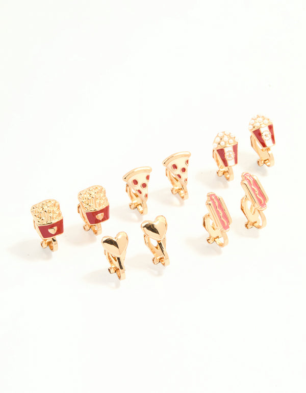 Gold Movie Snacks Clip-On Earrings 5-Pack