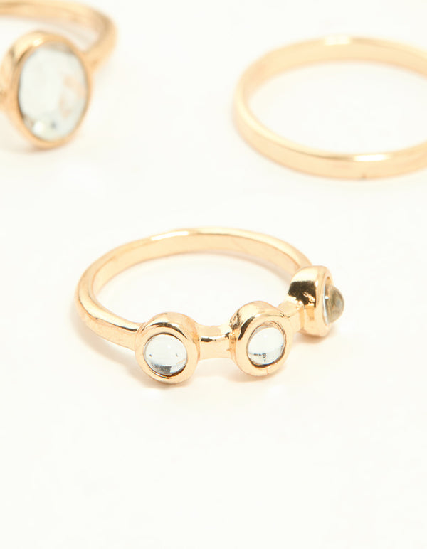 Gold Diamante Zigzag & Twisted Stacking Rings 8-Pack