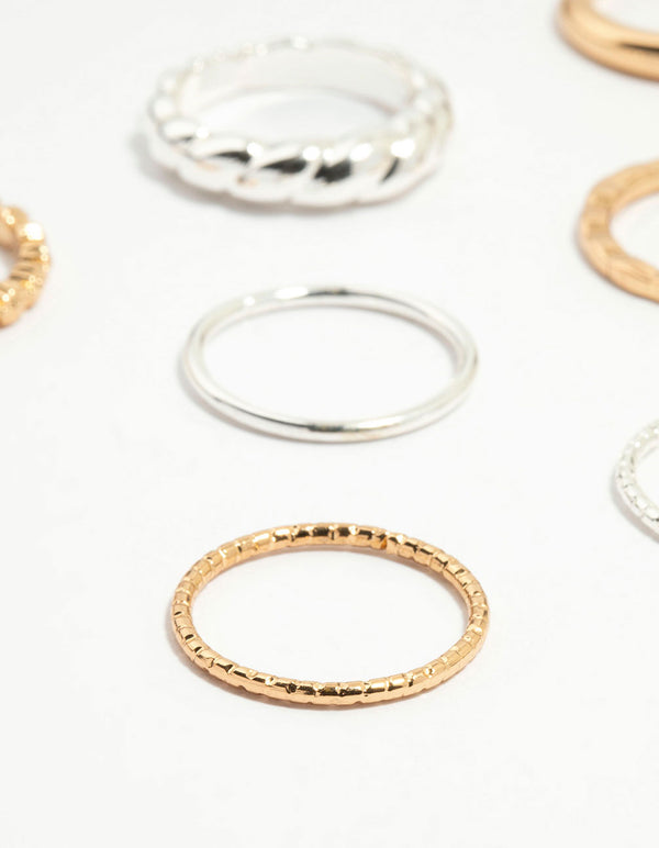 Mixed Metal Textured Spiral Stacking Rings 12-Pack