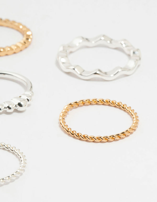 Mixed Metal Textured Spiral Stacking Rings 12-Pack