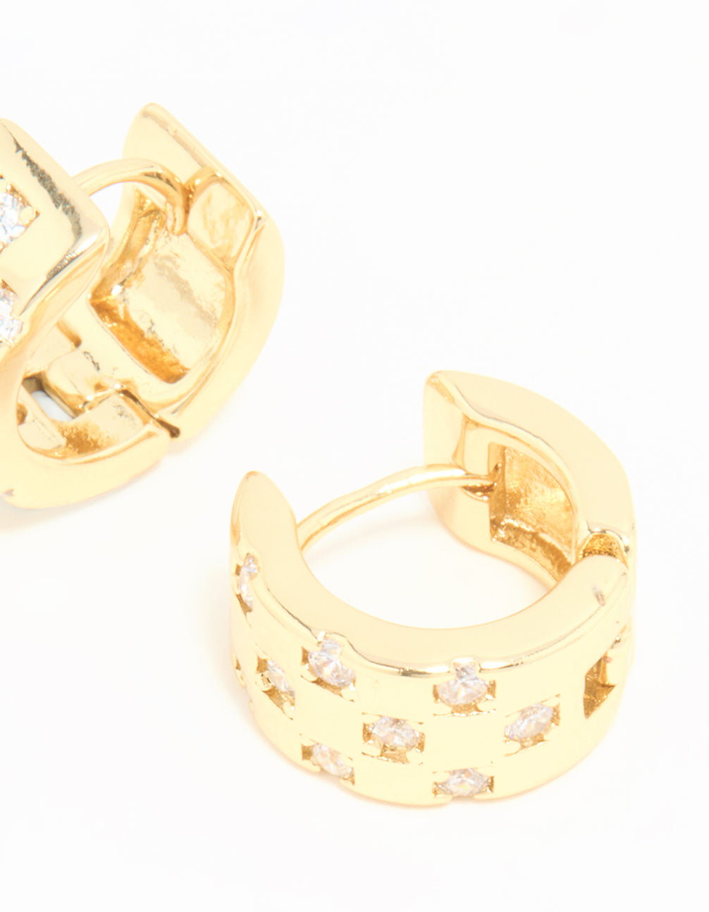 Gold Plated Cubic Zirconia Checkered Mini Hoop Earrings