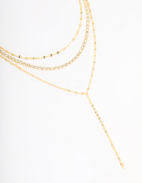 Gold Plated Tennis Chain Layered Y-Necklace