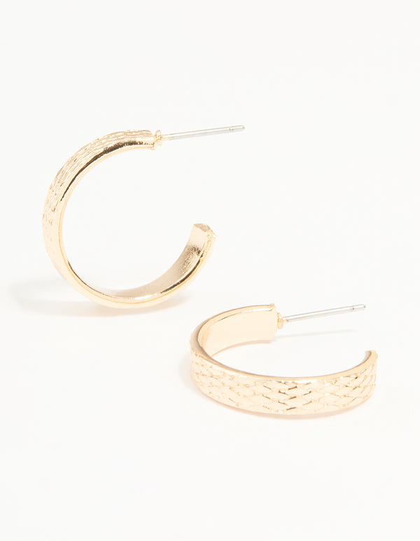Gold Textured Plaited Hoop Earrings