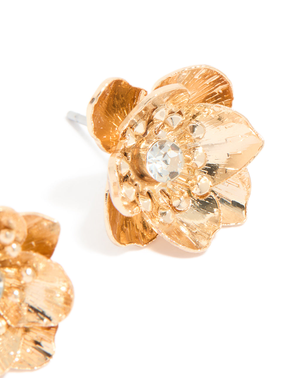 Gold Diamante Flower Stud Earrings