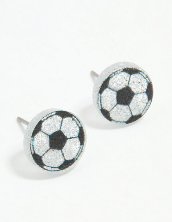 Silver Soccer Ball Stud Earrings