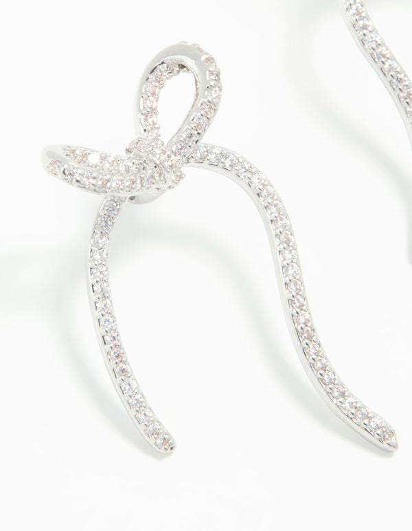 Silver Cubic Zirconia Dainty Ribbon Stud Earrings