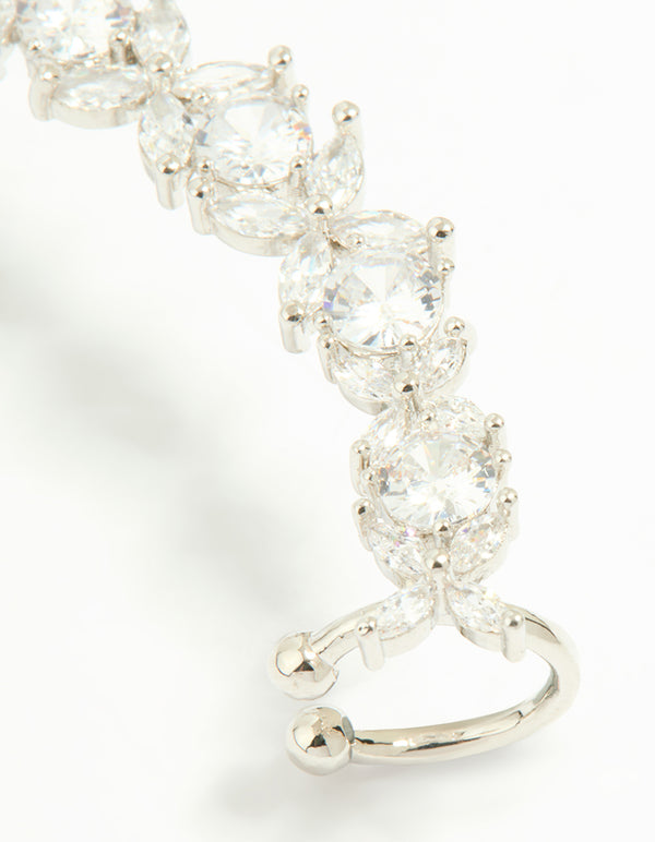 Silver Cubic Zirconia Floral Ear Cuff