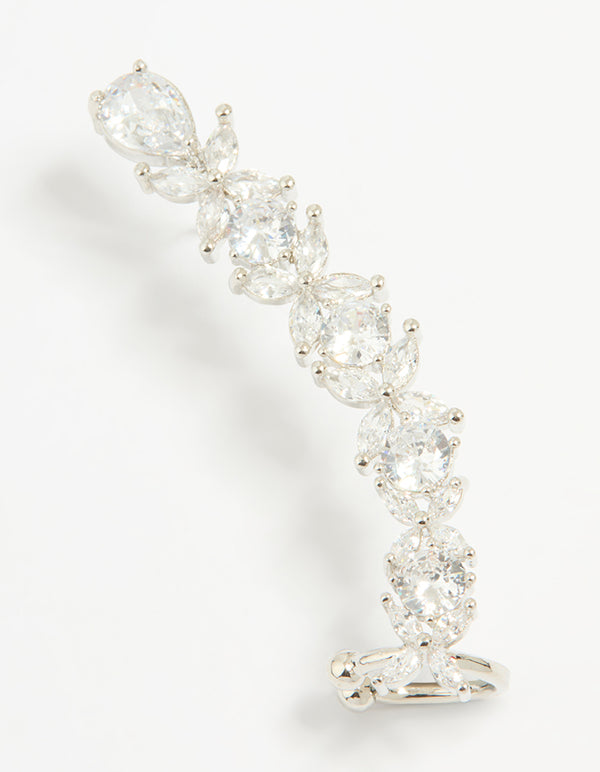 Silver Cubic Zirconia Floral Ear Cuff