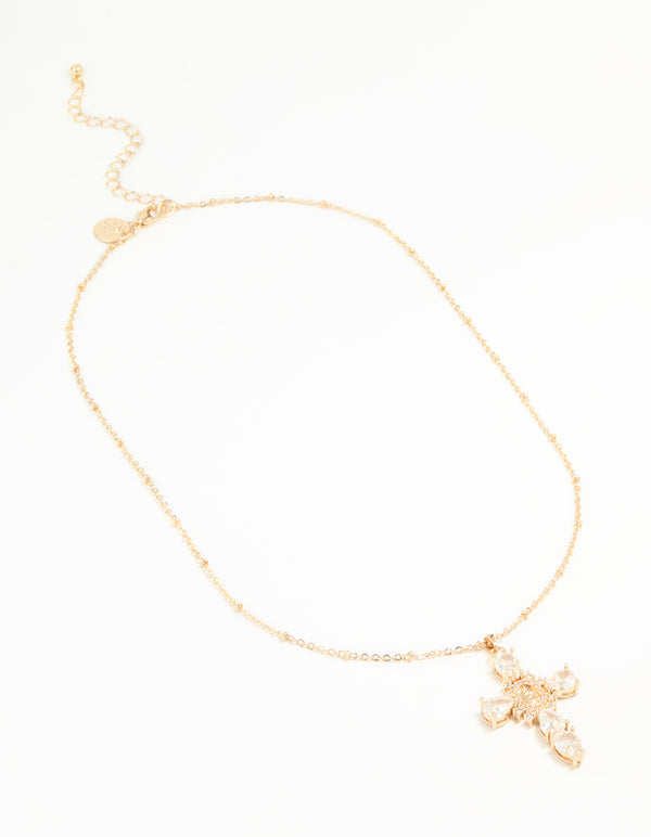 Gold Cubic Zirconia Mary Cross Necklace