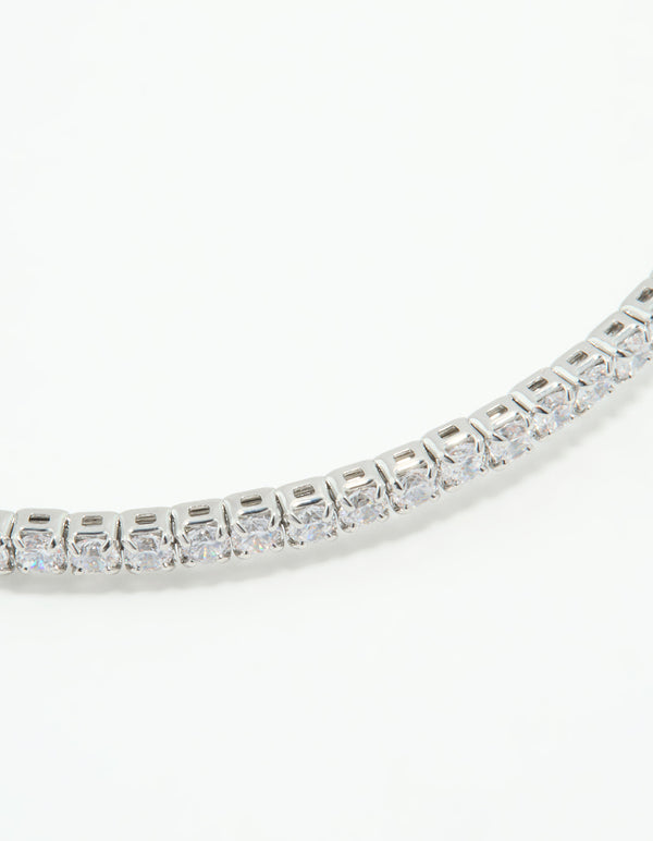 Silver Cubic Zirconia Open Floral Bangle