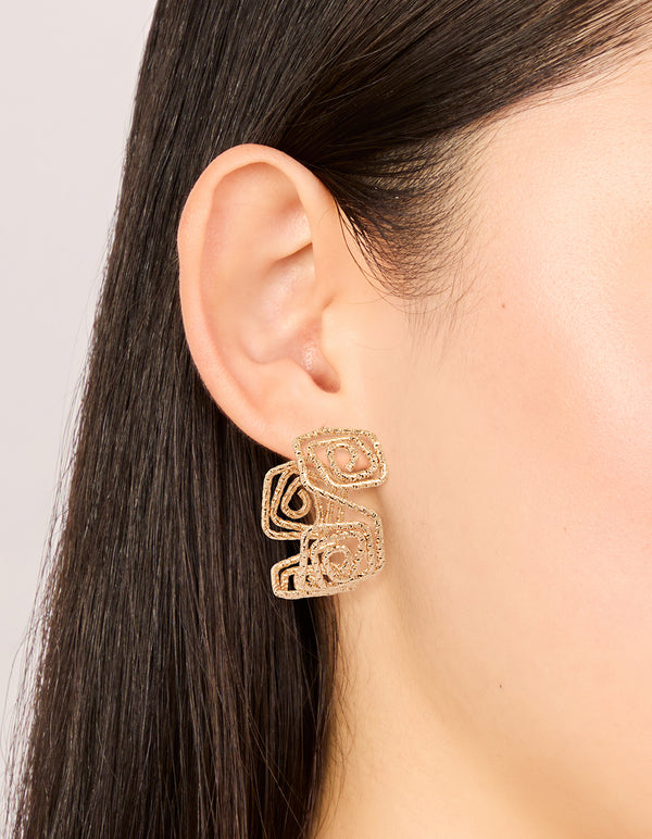 Gold Textured Twisted Hoop Earrings